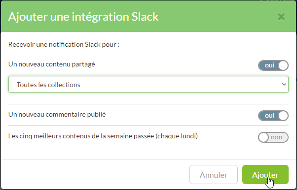 Paramétrer l'intégration Slack.